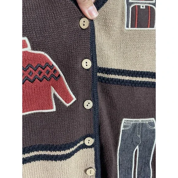 Vtg Christopher & Banks Vest M Brown Hiking Ramie Retro Hand Embroidered 90s Y2K - Picture 2 of 12